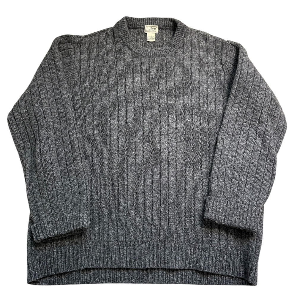 LLBean VINTAGE 90s Men's Ribbed Wool Crewneck Sweater Dark Gray Size XL‎ TALL
